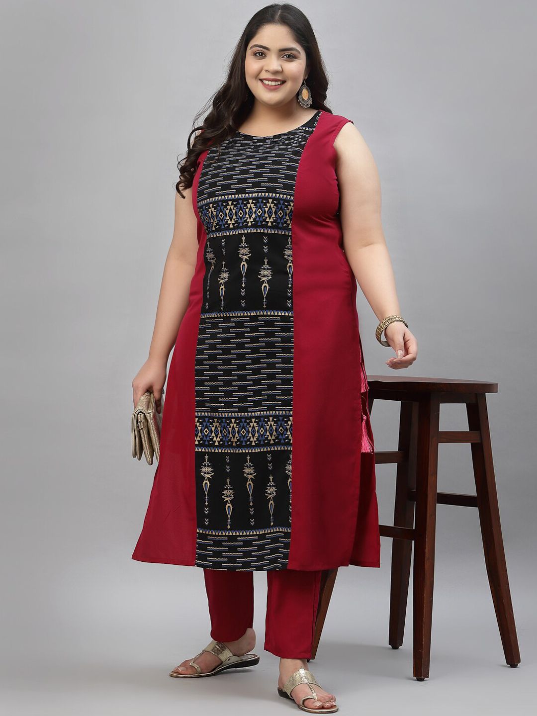 Sztori Plus Size Tribal Printed Regular Straight Kurta With Trousers - Distacart