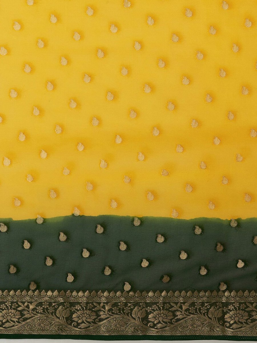 Anouk Yellow & Green Woven Design Zari Pure Georgette Kanjeevaram Saree - Distacart