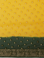 Thumbnail for Anouk Yellow & Green Woven Design Zari Pure Georgette Kanjeevaram Saree - Distacart