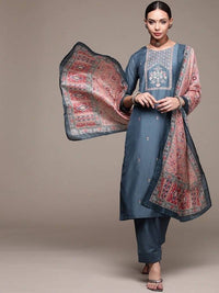 Thumbnail for Anubhutee Blue Floral Embroidered Kurta with Trousers & With Dupatta - Distacart
