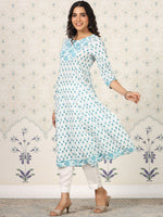 Thumbnail for Ode by House of Pataudi Floral Printed Gotta Patti Pure Cotton A-Line Kurta - Distacart
