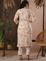 Thumbnail for ADA Floral Printed Round Neck Regular Lucknowi Chikankari Kurta with Trousers - Distacart