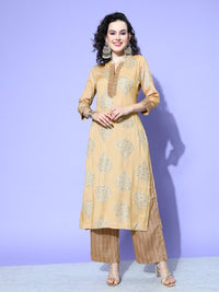 Thumbnail for All About You Beige Floral Printed Regular Gotta Patti Liva Kurta With Palazzos - Distacart