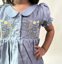 Thumbnail for ArthLife Grey Flower Embroidered Dress - Distacart