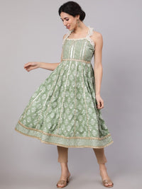 Thumbnail for Aks Floral Printed Shoulder Straps Empire Gotta Patti Pure Cotton Kurta - Distacart