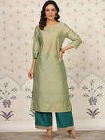 Thumbnail for Ode by House of Pataudi Round Neck Kurta With Palazzos - Distacart