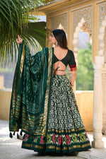 Thumbnail for Vastranavya Designer Ikkat Print With Foil Work Lehenga Choli - Green - Distacart