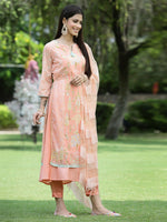 Thumbnail for Juniper Orange Ethnic Motif Printed Georgette Kurta Pants & Dupatta Set With Tassels & Lace - Distacart