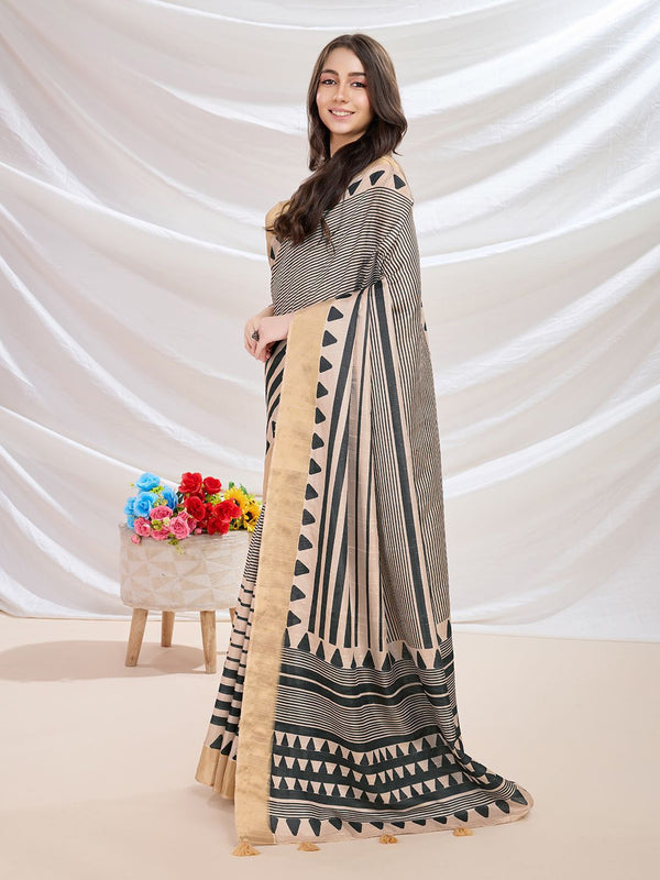 Mitera Striped Zari Silk Blend Saree - Distacart
