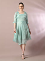 Thumbnail for Myshka Women's Sea Green Solid Square Neck Fit and Flare Party Dress - Distacart