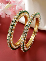 Thumbnail for NVR Women's Set Of 2 Gold-Polished Kundan-Studded Bangles - Distacart