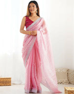 Thumbnail for Joban Fashion Shimmer Chiffon Pastel Pink Color Sequence Saree