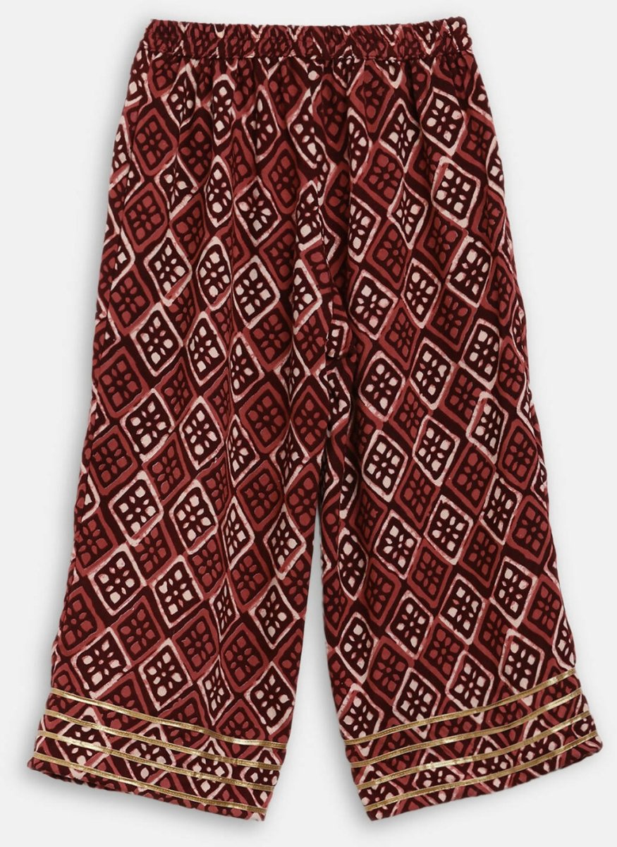 Ahalyaa Maroon Rayon Printed Kurta Palazzo Sets for Kids For Girls - Distacart