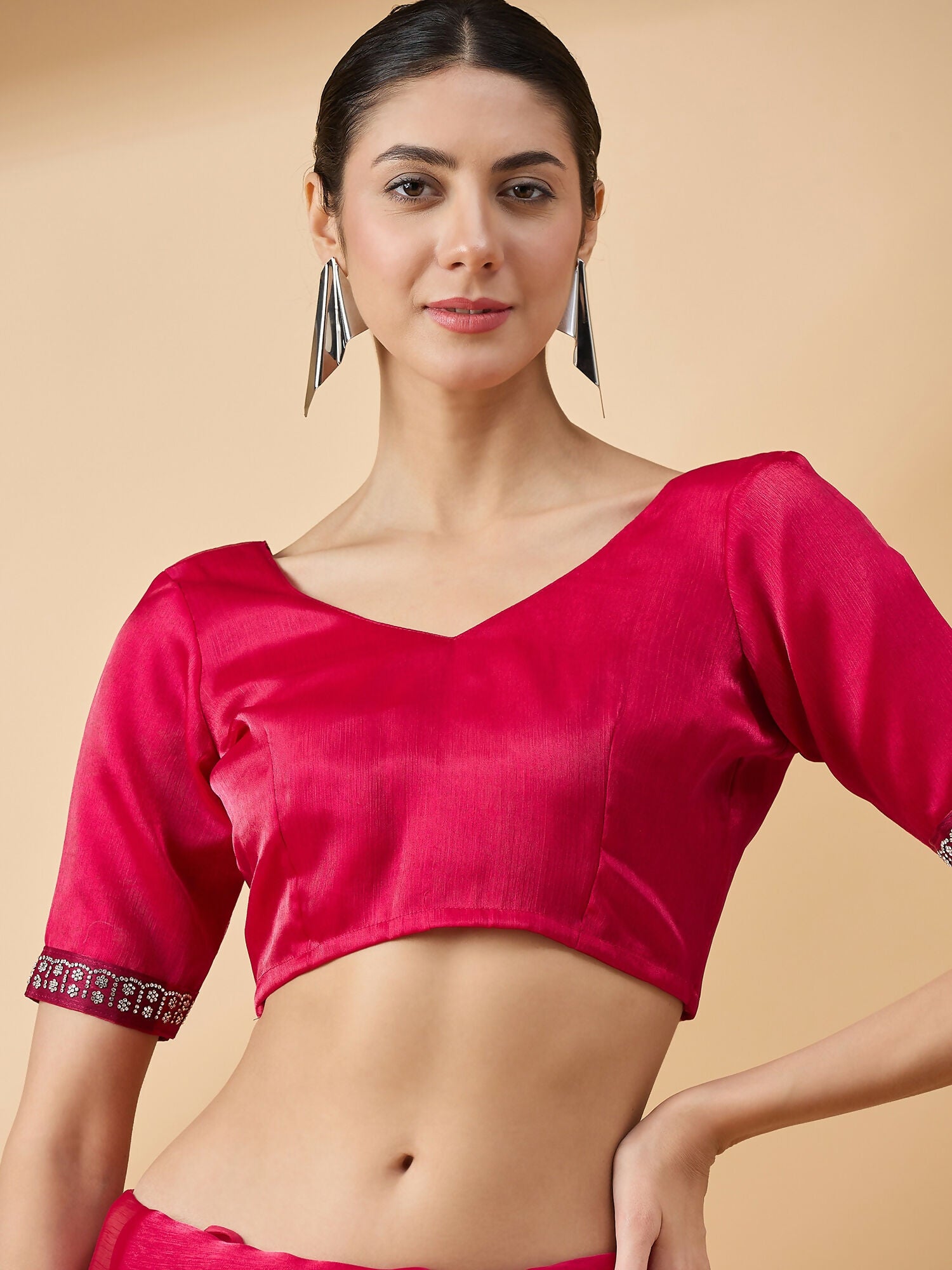 Pink Organza Swaroski Diamond Work Saree with Unstitched Blouse - Radha - Distacart