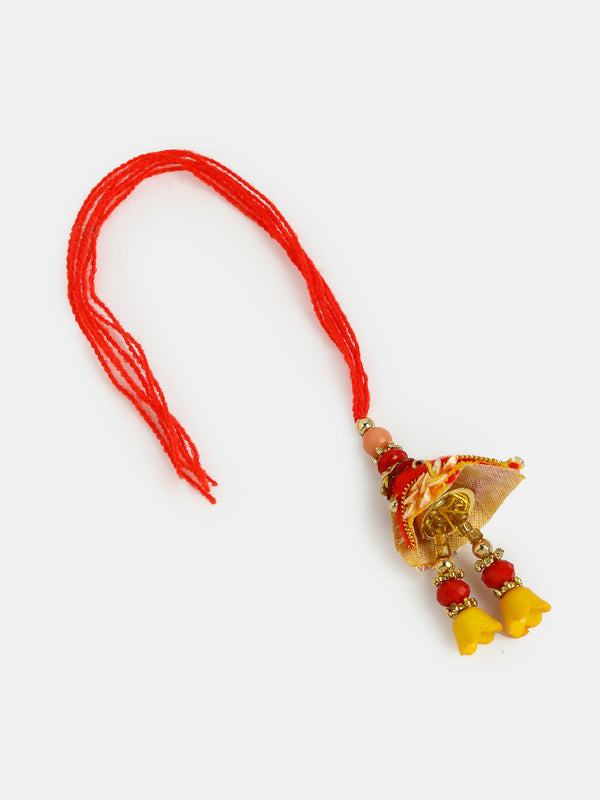NVR Women & Men Set of 2 Yellow Peacock Design Bhaiya Bhabhi Rakhi With Roli Chawal & Chocolate - Distacart