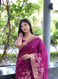 Thumbnail for Aastha Fashion Wine Thread Woven Cotton Silk Saree with Blouse - Distacart