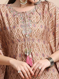 Thumbnail for Anubhutee Pink & Brown Printed Kaftan Kurta With Trousers - Distacart
