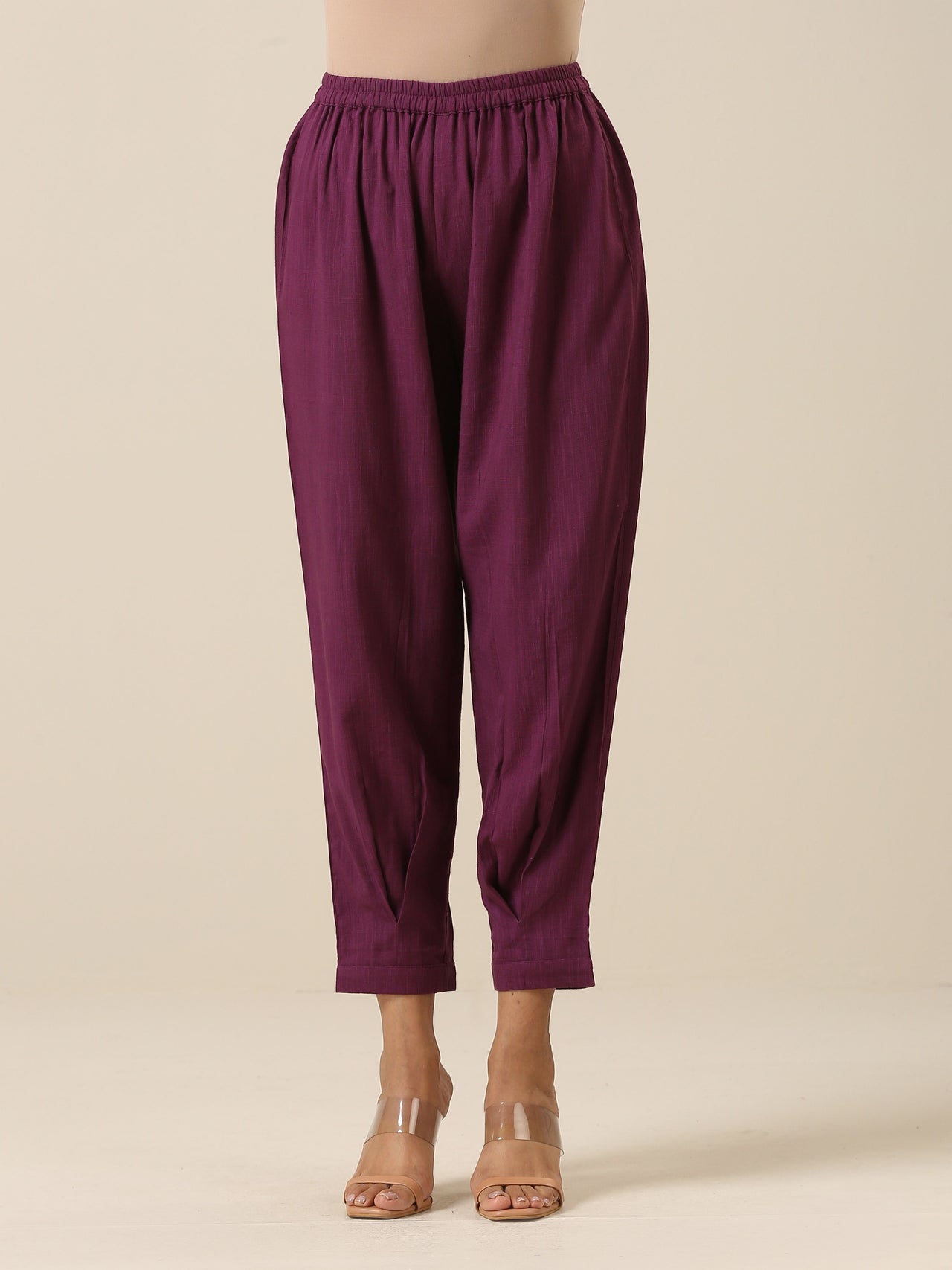 trueBrowns Plum Purple Slub Texture Pleated Co-Ord Set - Distacart
