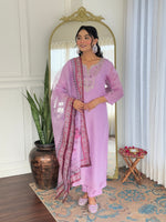 Thumbnail for The52 Women's Gorgeous Rayon Embroidery work Straight Kurta with Pant and Dupatta Set