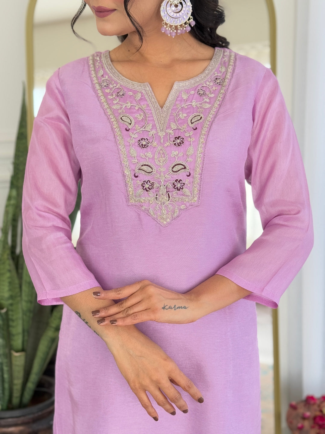 The52 Women's Gorgeous Rayon Embroidery work Straight Kurta with Pant and Dupatta Set