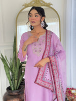 Thumbnail for The52 Women's Gorgeous Rayon Embroidery work Straight Kurta with Pant and Dupatta Set