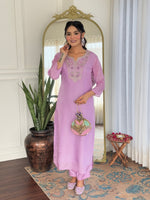 Thumbnail for The52 Women's Gorgeous Rayon Embroidery work Straight Kurta with Pant and Dupatta Set