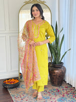 Thumbnail for The52 Women's Gorgeous Rayon Embroidery work Straight Kurta with Pant and Dupatta Set