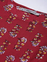 Thumbnail for Ode by House of Pataudi Women Maroon Pure Cotton Floral Printed Kurta - Distacart