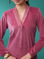 Thumbnail for Vishudh Pink V Neck Long Sleeves Gotta Patti Kurta - Distacart