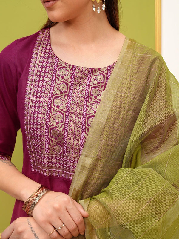 Vishudh Pink Ethnic Motifs Yoke Design Foil Printed Straight Kurta & Palazzos With Dupatta - Distacart