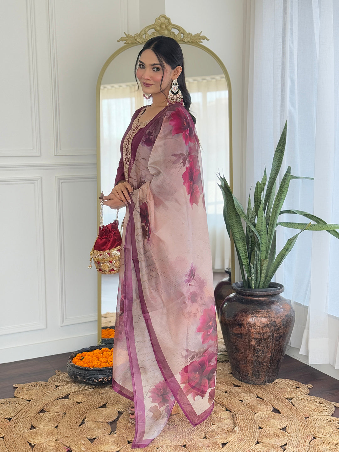 The52 Women's Gorgeous Rayon Embroidery Straight Kurta with Pant And Dupatta Set