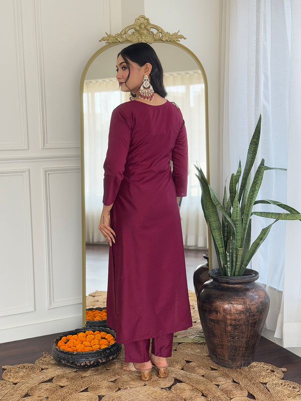The52 Women's Gorgeous Rayon Embroidery Straight Kurta with Pant And Dupatta Set