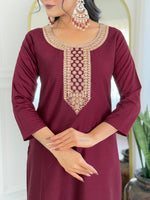 Thumbnail for The52 Women's Gorgeous Rayon Embroidery Straight Kurta with Pant And Dupatta Set