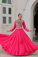 Thumbnail for Lorenvalley Fashion Pink Roman Silk with Attractive Gota-Patti Lace Lehenga Choli