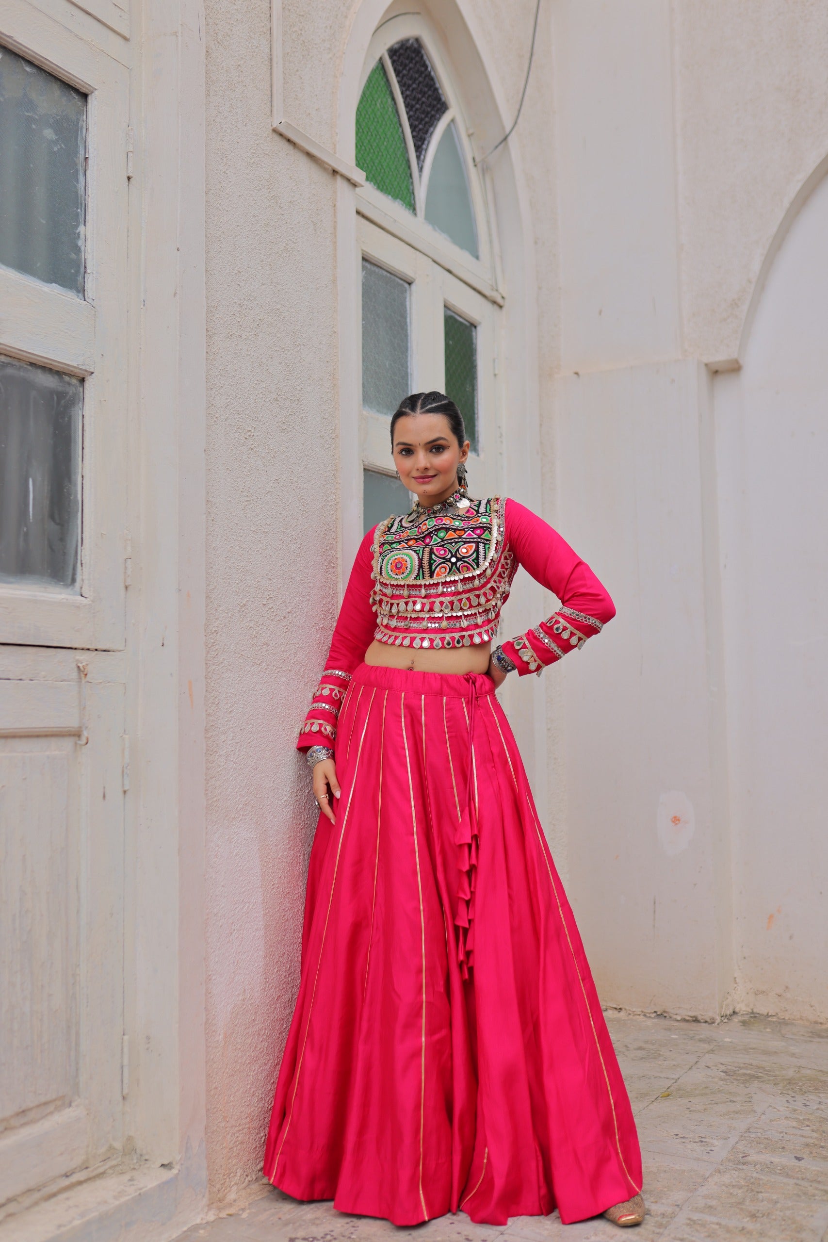 Lorenvalley Fashion Pink Roman Silk with Attractive Gota-Patti Lace Lehenga Choli