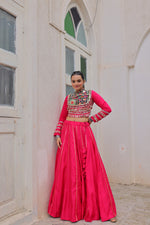 Thumbnail for Lorenvalley Fashion Pink Roman Silk with Attractive Gota-Patti Lace Lehenga Choli