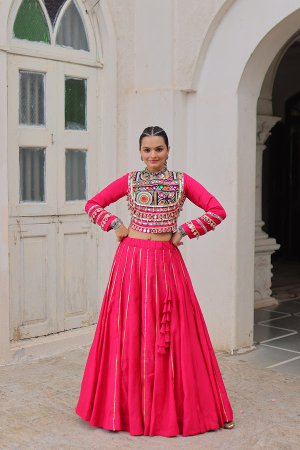 Lorenvalley Fashion Pink Roman Silk with Attractive Gota-Patti Lace Lehenga Choli