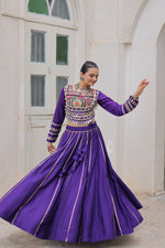 Thumbnail for Lorenvalley Fashion Purple Roman Silk with Attractive Gota-Patti Lace Lehenga Choli