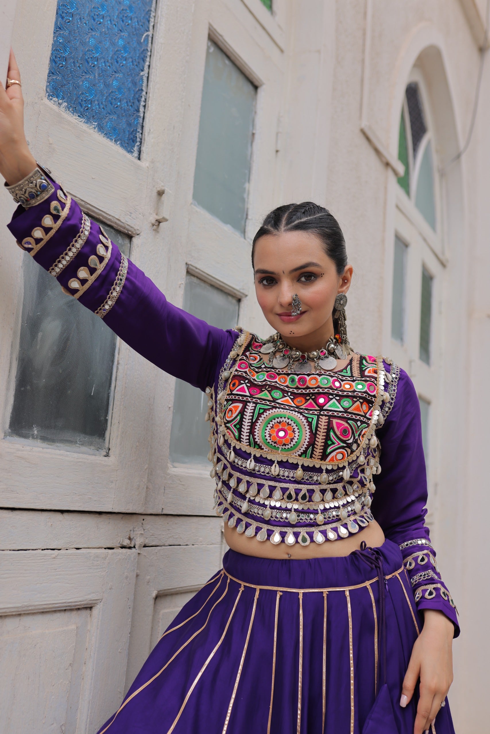 Lorenvalley Fashion Purple Roman Silk with Attractive Gota-Patti Lace Lehenga Choli