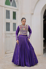 Thumbnail for Lorenvalley Fashion Purple Roman Silk with Attractive Gota-Patti Lace Lehenga Choli