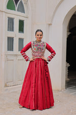 Thumbnail for Lorenvalley Fashion Red Roman Silk with Attractive Gota-Patti Lace Lehenga Choli