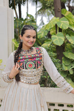 Thumbnail for Lorenvalley Fashion White Roman Silk with Attractive Gota-Patti Lace Lehenga Choli