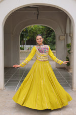 Thumbnail for Lorenvalley Fashion Yellow Roman Silk with Attractive Gota-Patti Lace Lehenga Choli