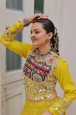 Thumbnail for Lorenvalley Fashion Yellow Roman Silk with Attractive Gota-Patti Lace Lehenga Choli