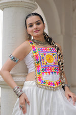 Thumbnail for Lorenvalley Fashion White Roman Silk with Attractive Gota-Patti Lace Lehenga Choli