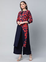 Thumbnail for Ahalyaa Women's Navy Blue Rayon Wax Printed Kurta Palazzo Set - Distacart