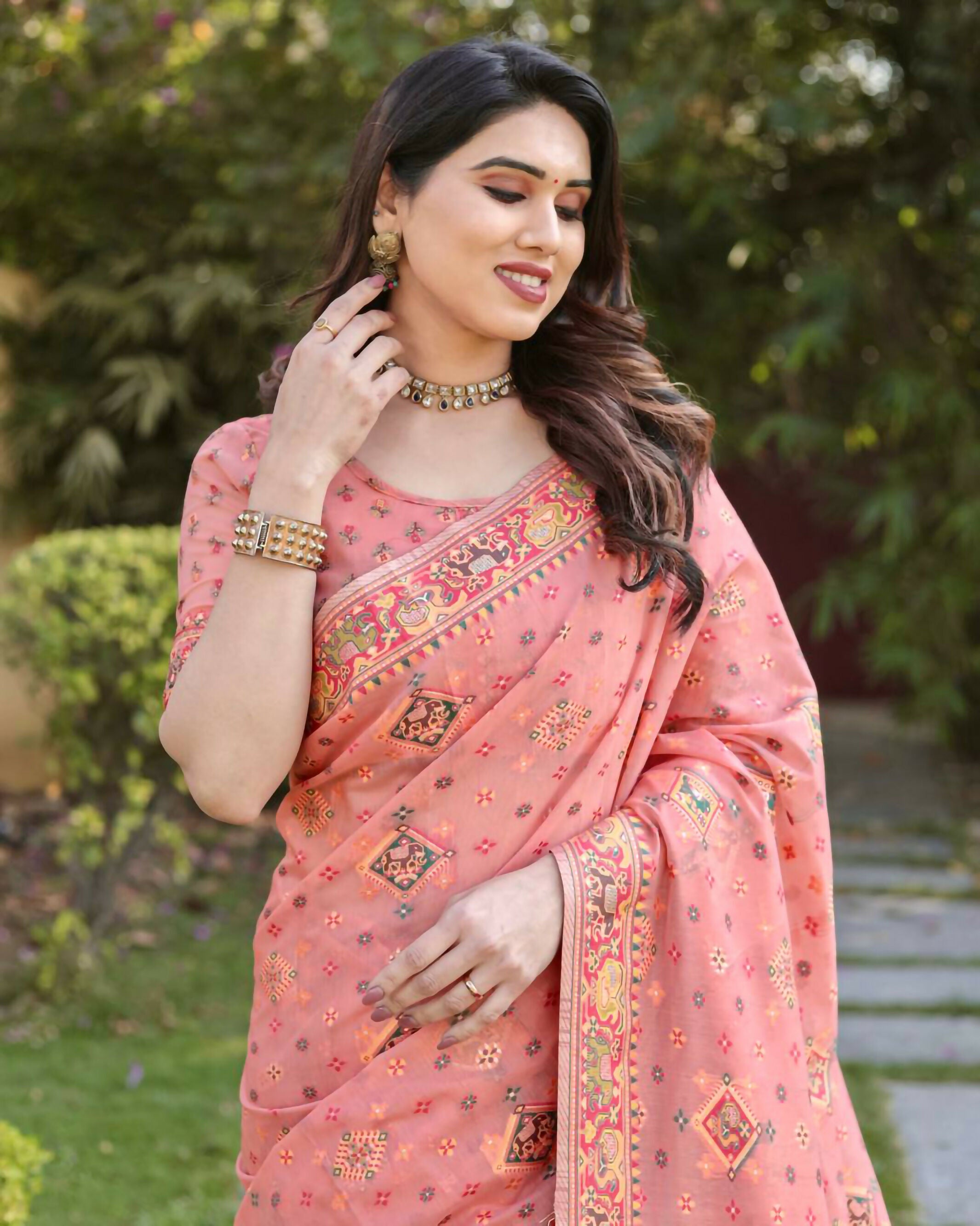 Vastranavya Luxury and Beautiful Soft, Smooth, Flowing Original Pashmina Soft Cotton Saree with Matching Blouse Fabric - Peach - Distacart