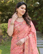 Thumbnail for Vastranavya Luxury and Beautiful Soft, Smooth, Flowing Original Pashmina Soft Cotton Saree with Matching Blouse Fabric - Peach - Distacart