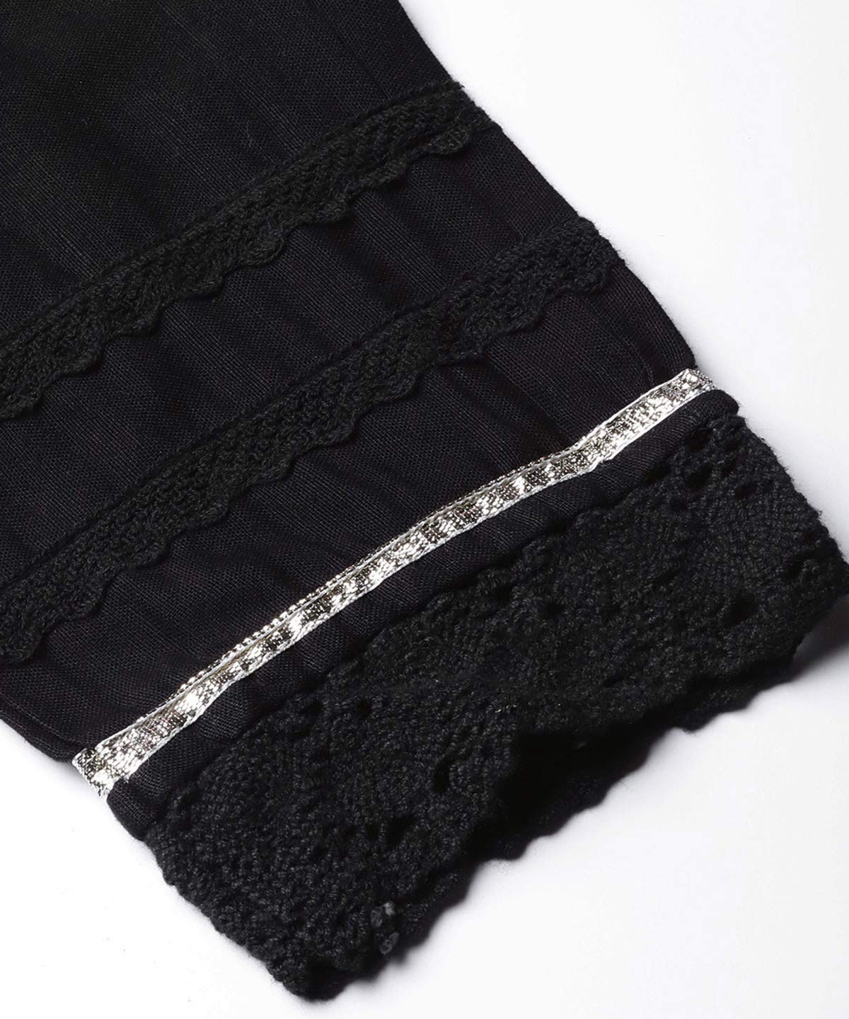 Juniper Women's Black Solid Cotton Flex Straight Fit Pants With Lace & Gota Work - Distacart