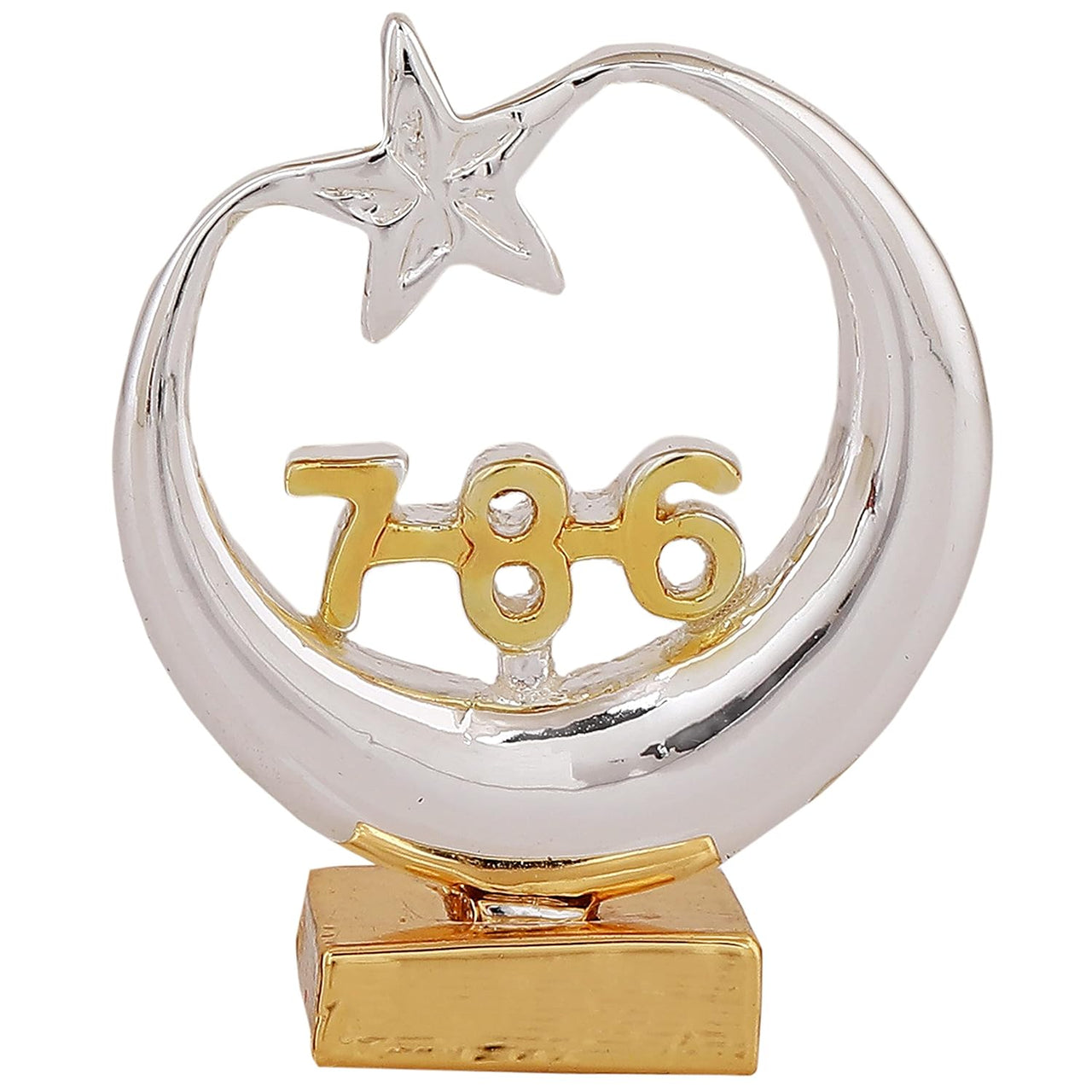 Estele Gold & Rhodium Plated Spiritual 786 Chand Taara Idol for Home Decorative/ Car Dashboard